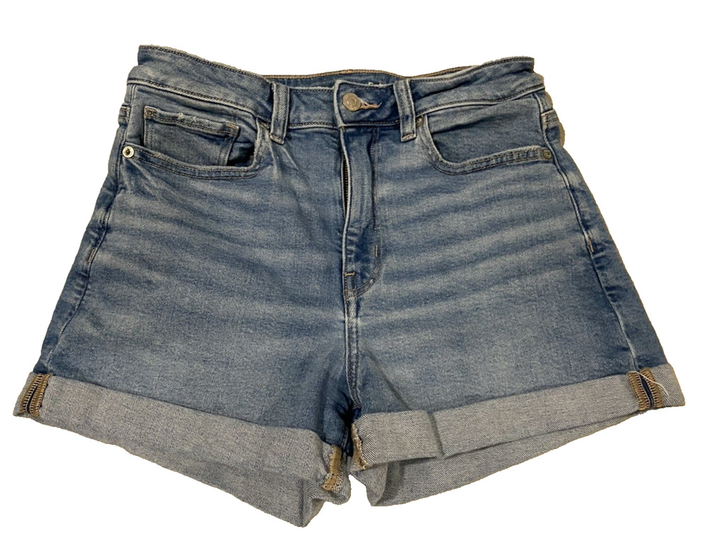 American Eagle Womens Jean Shorts Size 4 Blue Mom HighWaist Stretch Denim Cuffed